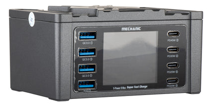 Chargeur Station Mechanic V-Power Max avec Affichage, 115W, 3A, 4 x USB-A - 4 x USB-C, Noir