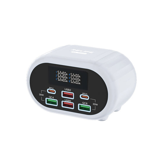 Chargeur réseau Relife RL-309U, 72W, 5A, 2 x USB-C - 4 x USB-A, Argent 