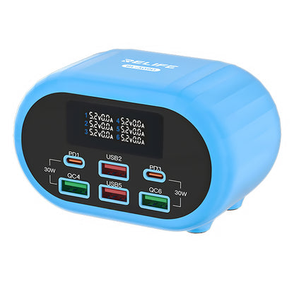 Chargeur Station Relife RL-309U, 72W, 5A, 2 x USB-C - 4 x USB-A, Bleu