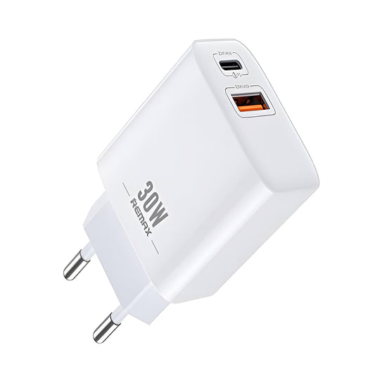 Chargeur réseau Remax RP-U82, 30W, 3A, 1 x USB-A - 1 x USB-C, blanc 