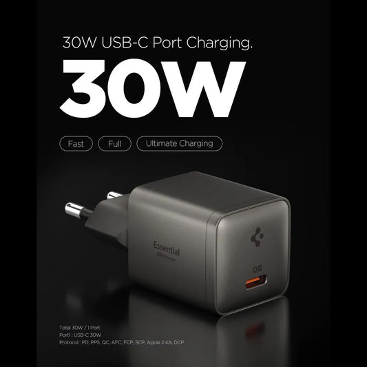 Chargeur Secteur Spigen EE301EU Essential, 30W, 3A, 1 x USB-C, Gris ACH10447