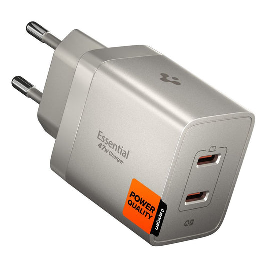 Chargeur secteur Spigen EE472EU Essential, 47W, 3A, 2 x USB-C, Gris Titan ACH10451