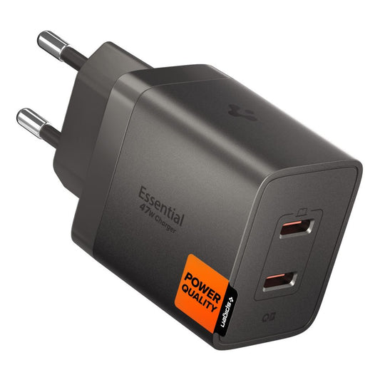 Chargeur secteur Spigen EE472EU Essential, 47W, 3A, 2 x USB-C, Gris ACH10450