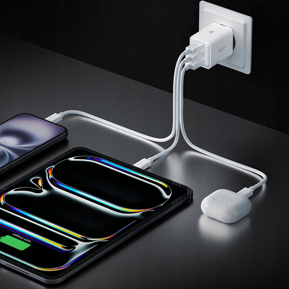 Chargeur Réseau Spigen EE473EU Essential, 47W, 3A, 1 x USB-A - 2 x USB-C, Blanc ACH09464