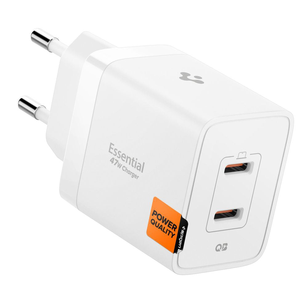 Chargeur Réseau Spigen Essential, 47W, 3A, 2 x USB-C, Blanc