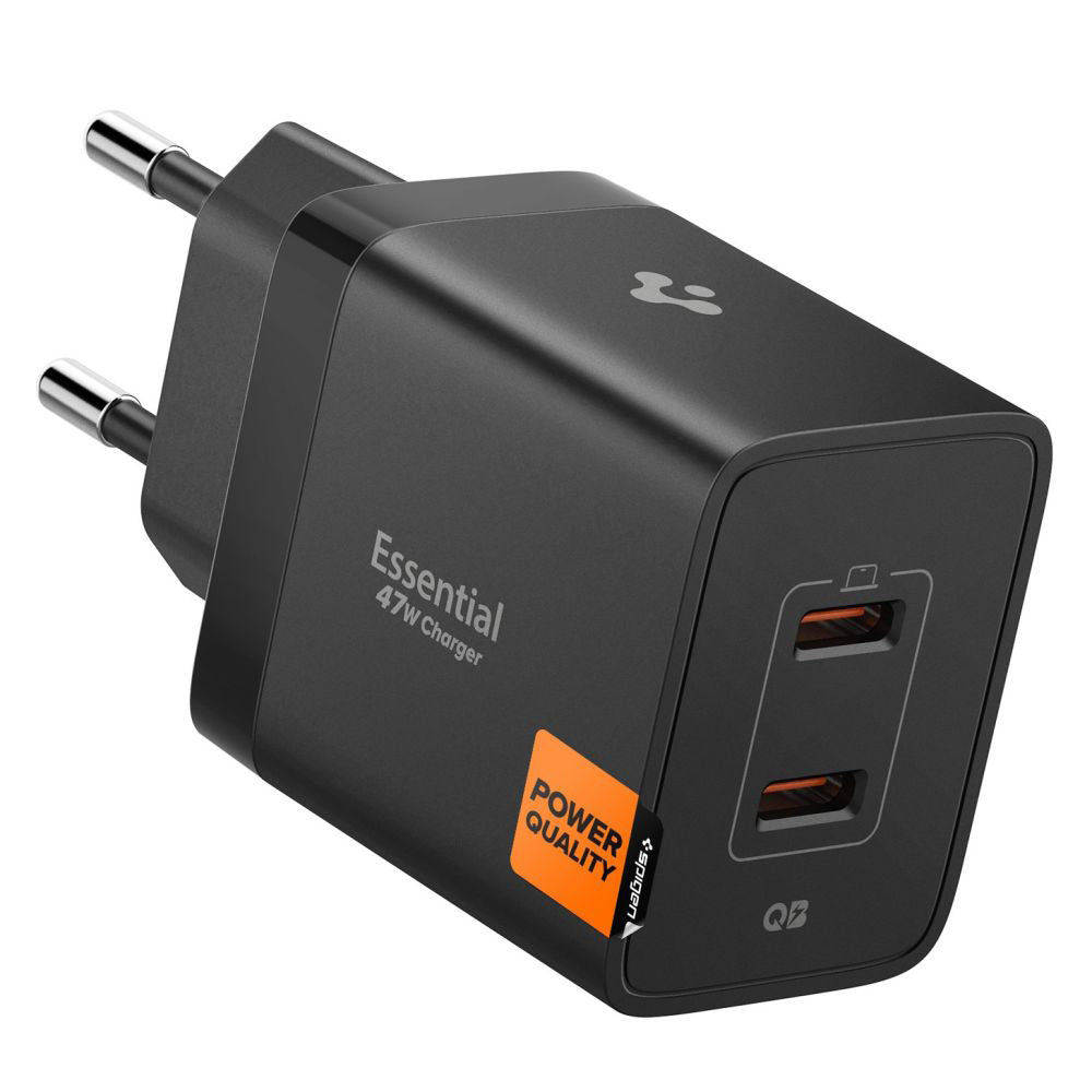 Chargeur Réseau Spigen Essential, 47W, 3A, 2 x USB-C, Noir