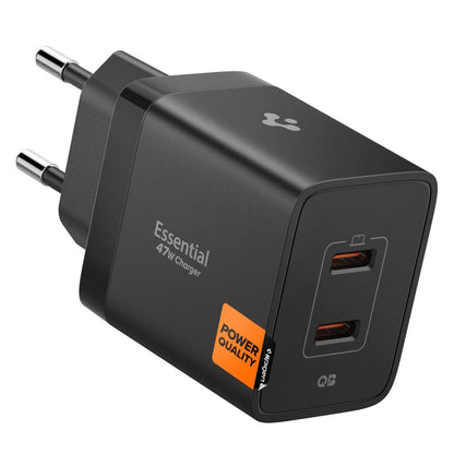 Chargeur Réseau Spigen Essential, 47W, 3A, 2 x USB-C, Noir