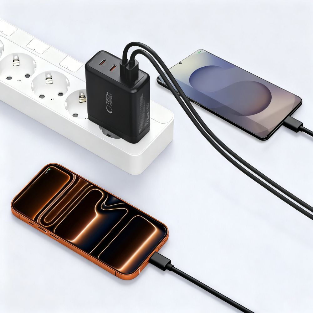 Chargeur Réseau Tech-Protect NC120W-GAN, 120W, 5A, 1 x USB-A - 3 x USB-C, Noir