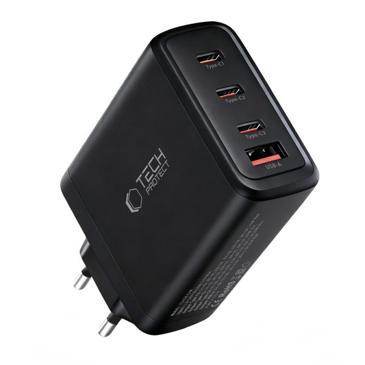 Tech-Protect NC140W-GAN Network Charger, 140W, 5A, 1 x USB-A - 3 x USB-C, Black