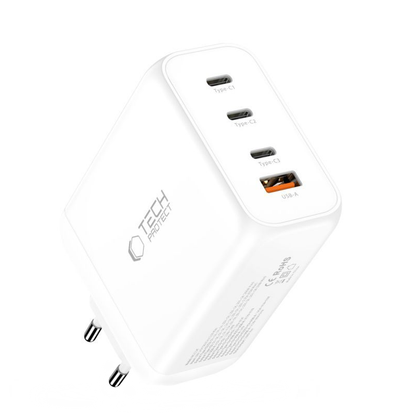 Chargeur Réseau Tech-Protect NC200W-GAN, 200W, 5A, 1 x USB-A - 3 x USB-C, Blanc