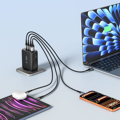 Chargeur Réseau Tech-Protect NC200W-GAN, 200W, 5A, 1 x USB-A - 3 x USB-C, Noir