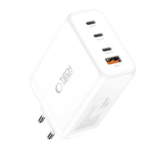 Chargeur Réseau Tech-Protect NC240W-GAN, 240W, 5A, 1 x USB-A - 3 x USB-C, Blanc