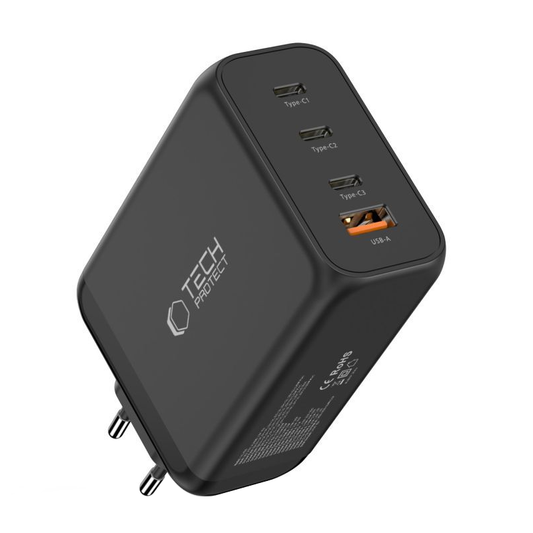 Chargeur Réseau Tech-Protect NC240W-GAN, 240W, 5A, 1 x USB-A - 3 x USB-C, Noir