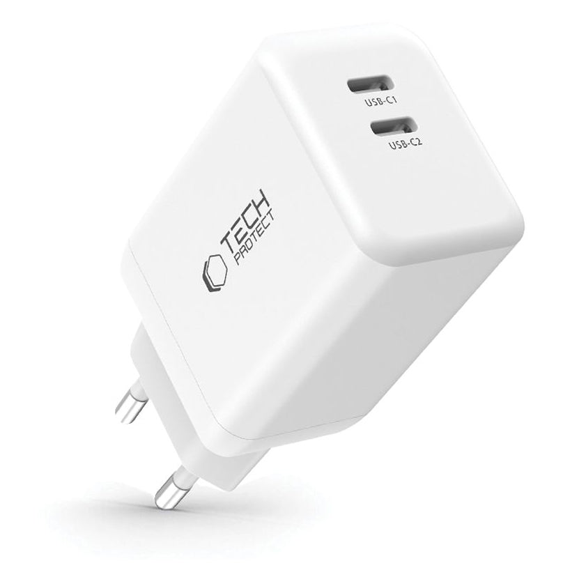 Chargeur réseau Tech-Protect NC45W, 45W, 3A, 2 x USB-C, blanc 