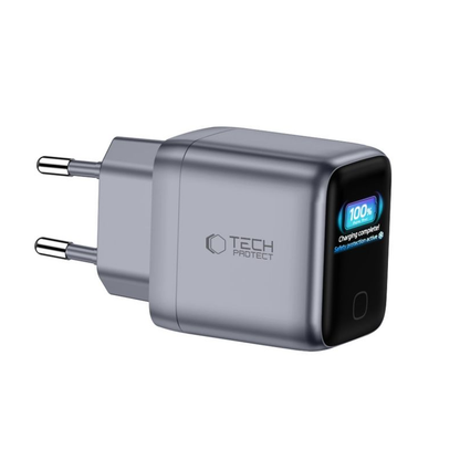 Chargeur Secteur Tech-Protect NC45W Display, 45W, 3A, 1 x USB-C, Gris