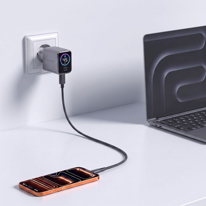Chargeur Secteur Tech-Protect NC45W Display, 45W, 3A, 1 x USB-C, Gris