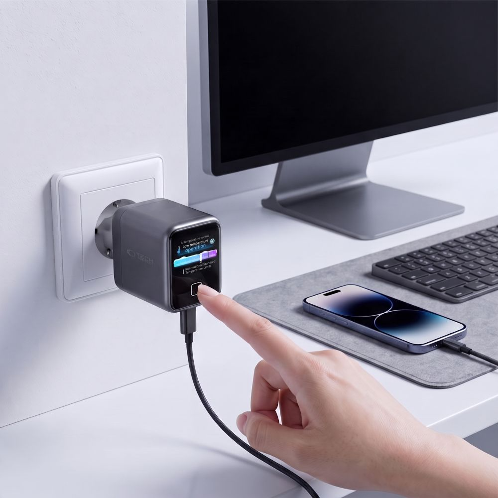 Chargeur Secteur Tech-Protect NC45W Display, 45W, 3A, 1 x USB-C, Gris