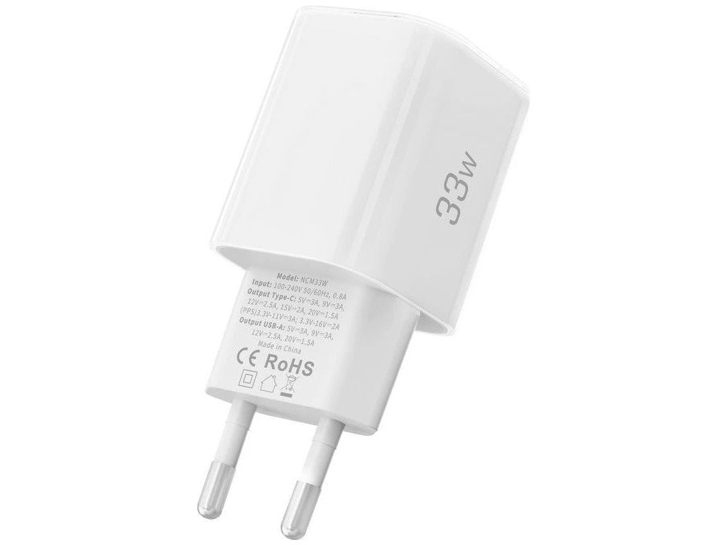 Chargeur Réseau Tech-Protect NCM33W, 33W, 3A, 1 x USB-A - 1 x USB-C, Blanc