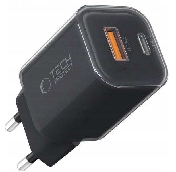 Chargeur Réseau Tech-Protect NCM33W, 33W, 3A, 1 x USB-A - 1 x USB-C, Noir
