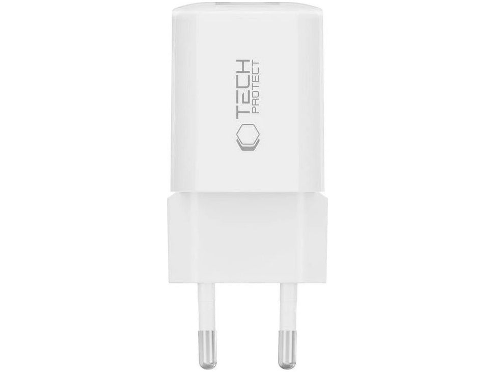 Chargeur Réseau Tech-Protect NCM33W, 33W, 3A, 1 x USB-A - 1 x USB-C, Blanc