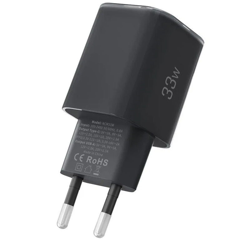 Chargeur Réseau Tech-Protect NCM33W, 33W, 3A, 1 x USB-A - 1 x USB-C, Noir