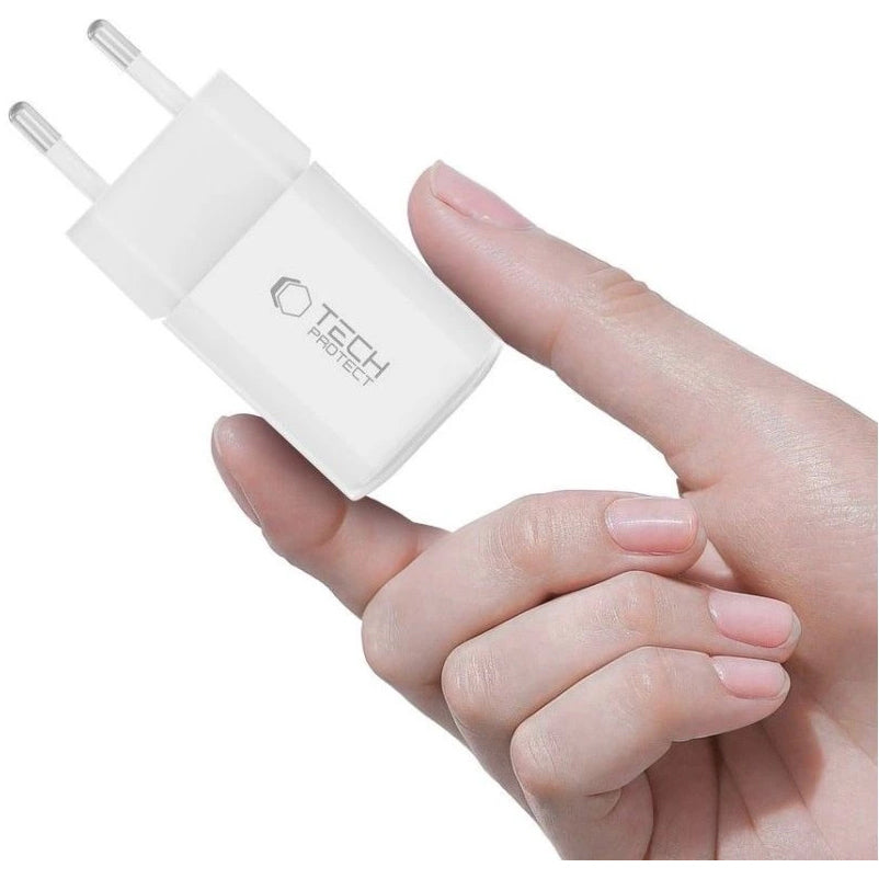 Chargeur Réseau Tech-Protect NCM33W, 33W, 3A, 1 x USB-A - 1 x USB-C, Blanc