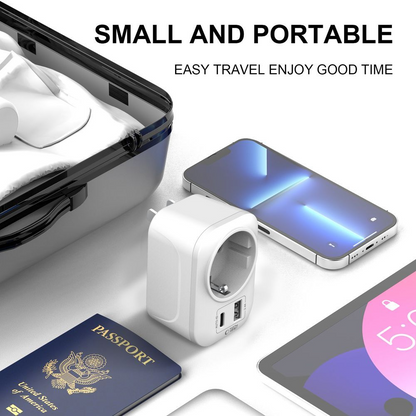Chargeur Réseau Tech-Protect TA100 Travel US, 20W, 3A, 1 x Schuko - 1 x USB-A - 1 x USB-C, Blanc