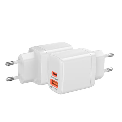 Techsuit CH1 Duonix Network Charger, 30W, 3A, 1 x USB-A - 1 x USB-C, White