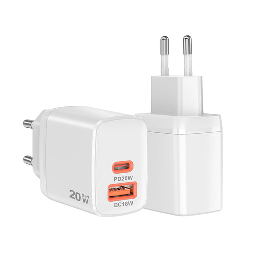 Chargeur Réseau Techsuit CH2 Duonix, 20W, 3A, 1 x USB-A - 1 x USB-C, Blanc