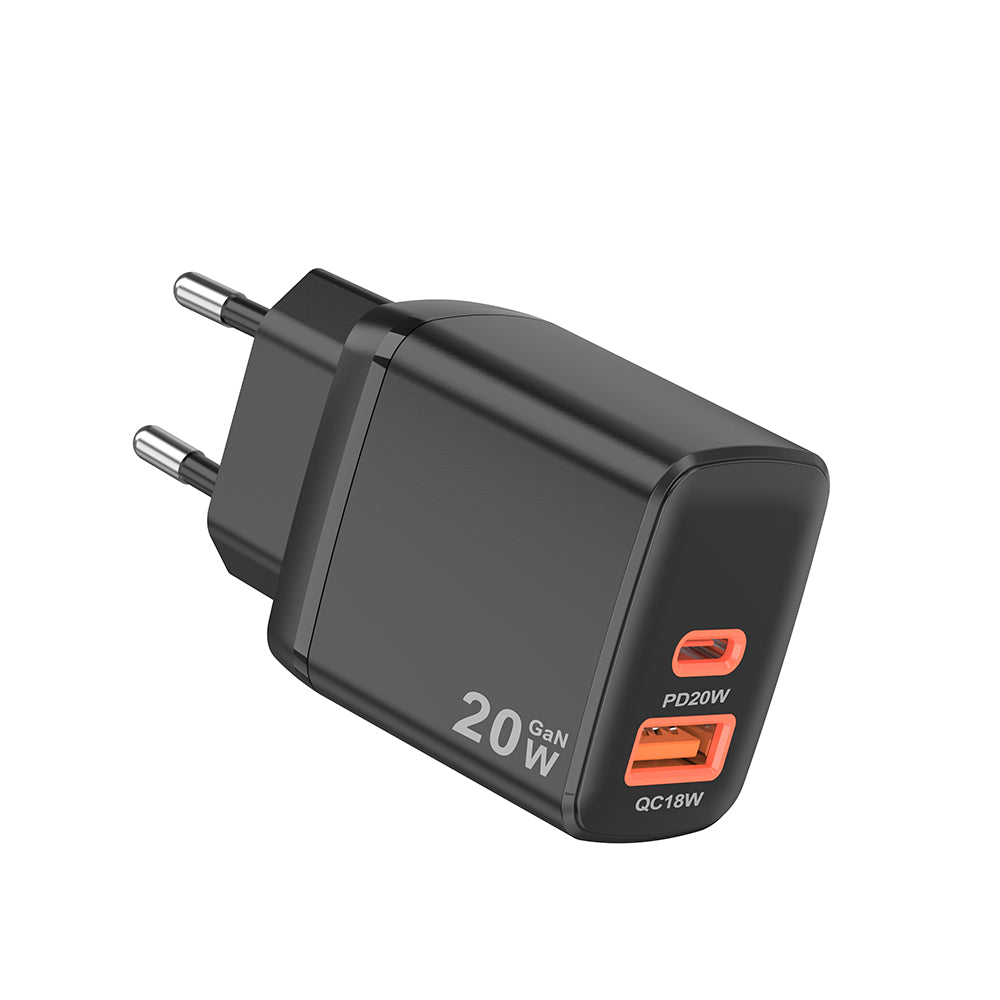 Chargeur Réseau Techsuit CH2 Duonix, 20W, 3A, 1 x USB-A - 1 x USB-C, Noir