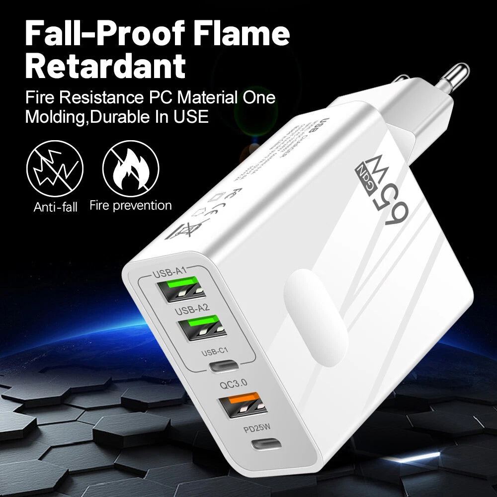 Chargeur réseau Techsuit CHC1 PentaXPower, 25W, 3A, 3 x USB-A - 2 x USB-C, Blanc