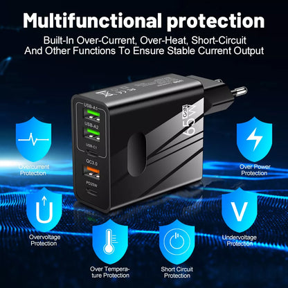 Chargeur Réseau Techsuit CHC1 PentaXPower, 25W, 3A, 3 x USB-A - 2 x USB-C, Noir