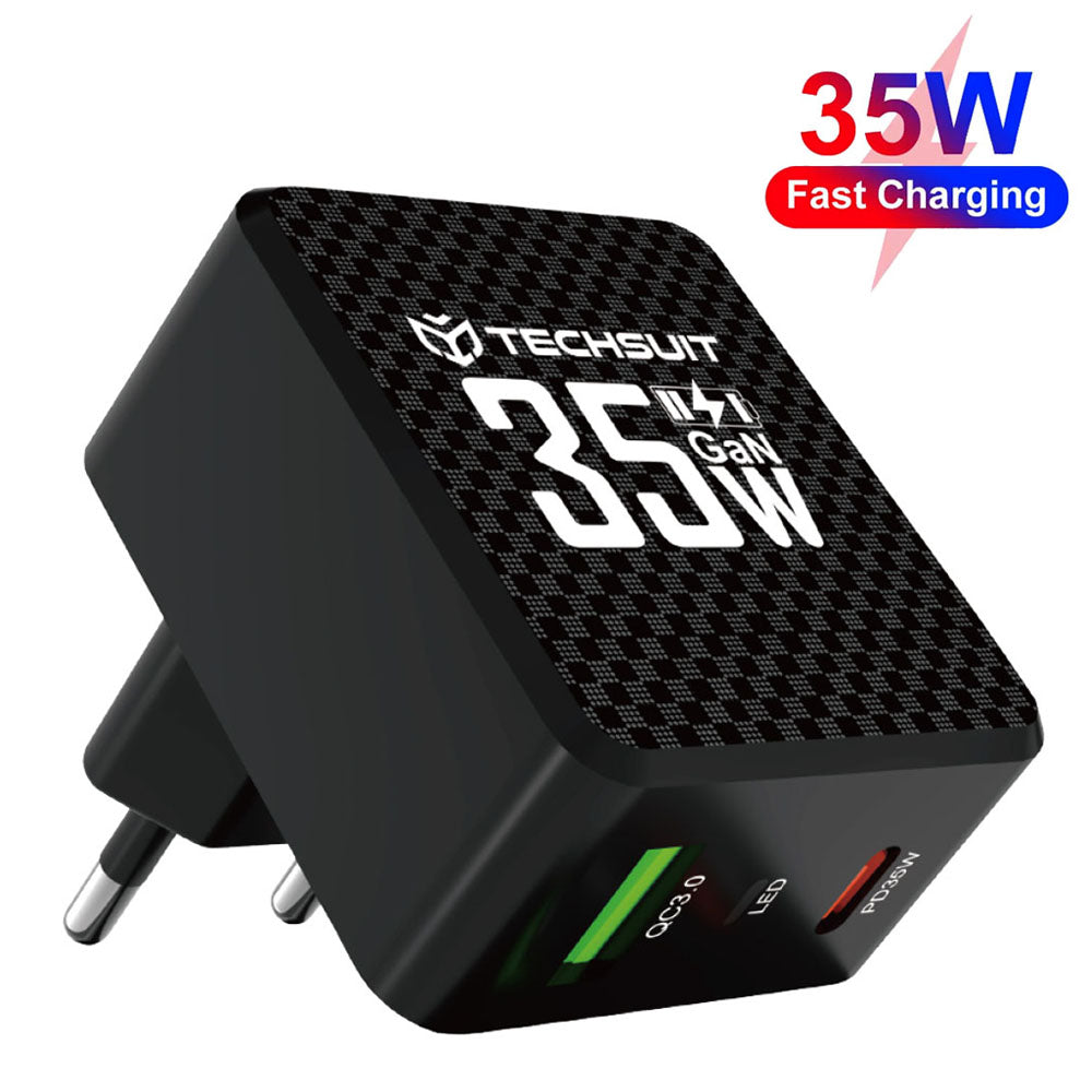Chargeur Réseau Techsuit CHPD173 Tiny, 35W, 3A, 1 x USB-A - 1 x USB-C, Noir