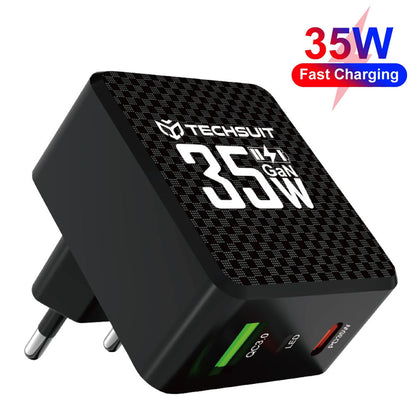 Chargeur Réseau Techsuit CHPD173 Tiny, 35W, 3A, 1 x USB-A - 1 x USB-C, Noir