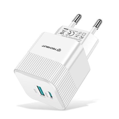 Techsuit CHPD216 Tiny Network Charger, 25W, 3A, 1 x USB-A - 1 x USB-C, White