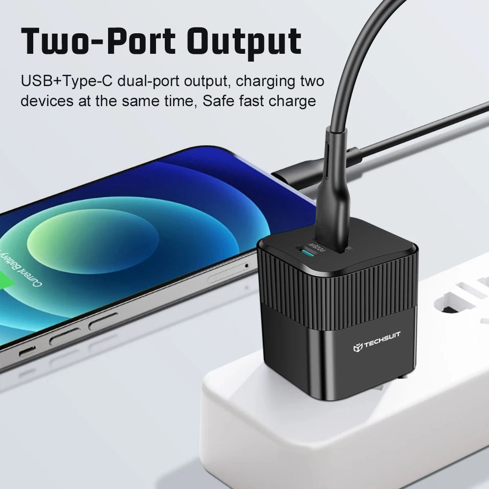 Techsuit CHPD216 Tiny Network Charger, 25W, 3A, 1 x USB-A - 1 x USB-C, White