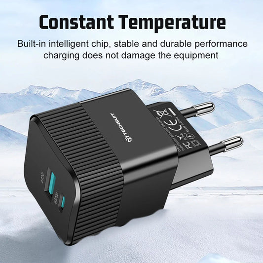 Chargeur Réseau Techsuit CHPD216 Tiny, 25W, 3A, 1 x USB-A - 1 x USB-C, Noir