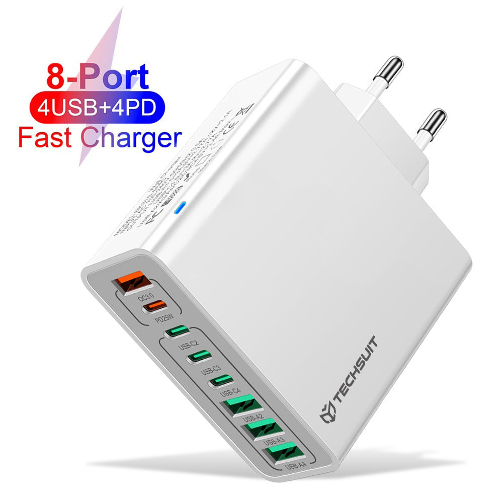 Techsuit CHPD224 Network Charger, 65W, 3.25A, 4 x USB-A - 4 x USB-C, White