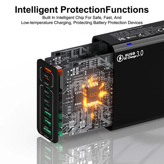 Chargeur Réseau Techsuit CHPD224, 65W, 3.25A, 4 x USB-A - 4 x USB-C, Blanc