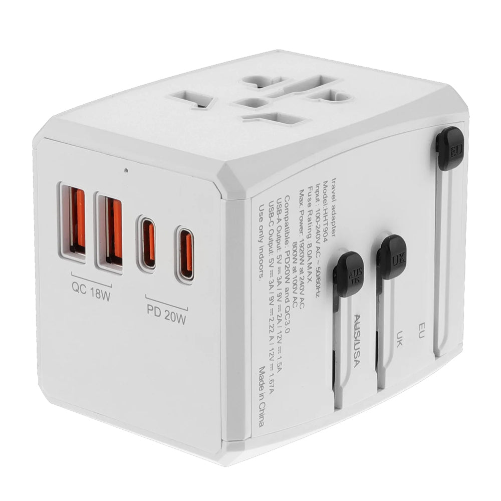 Chargeur Réseau Techsuit HHT904-W2 Travel, 20W, 3A, 2 x USB-A - 2 x USB-C, Blanc