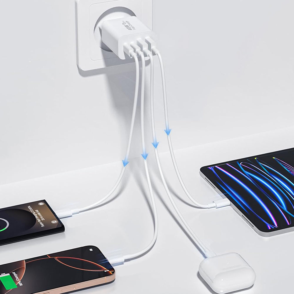Chargeur Réseau Techsuit PowerXQuad CH4, 40W, 3A, 2 x USB-A - 2 x USB-C, Blanc