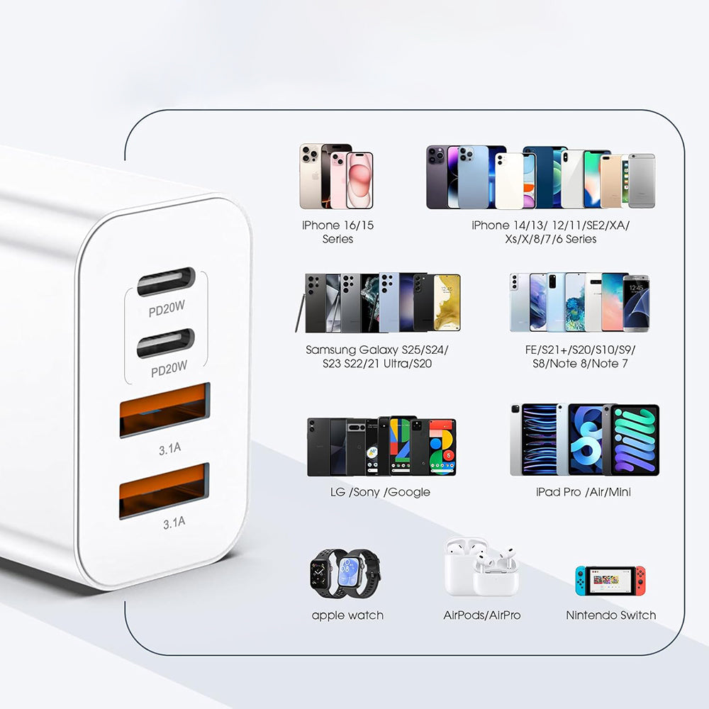 Chargeur Réseau Techsuit PowerXQuad CH4, 40W, 3A, 2 x USB-A - 2 x USB-C, Blanc