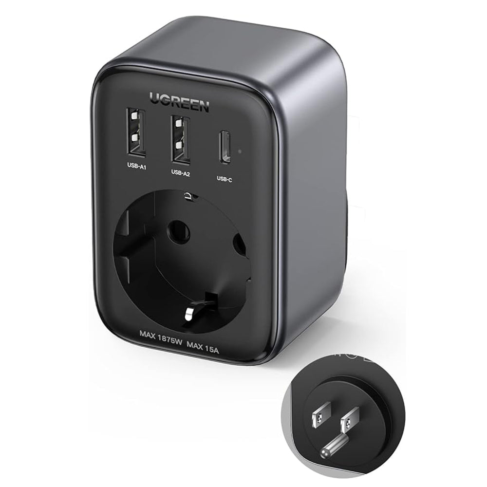 Chargeur Réseau UGREEN 15289 US, 30W, 3A, 2 x USB-A - 1 x USB-C - 1 x Schuko, Noir