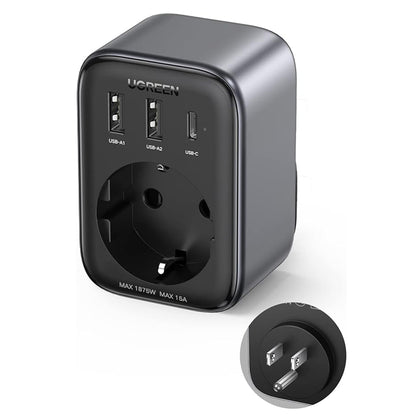 Chargeur Réseau UGREEN 15289 US, 30W, 3A, 2 x USB-A - 1 x USB-C - 1 x Schuko, Noir