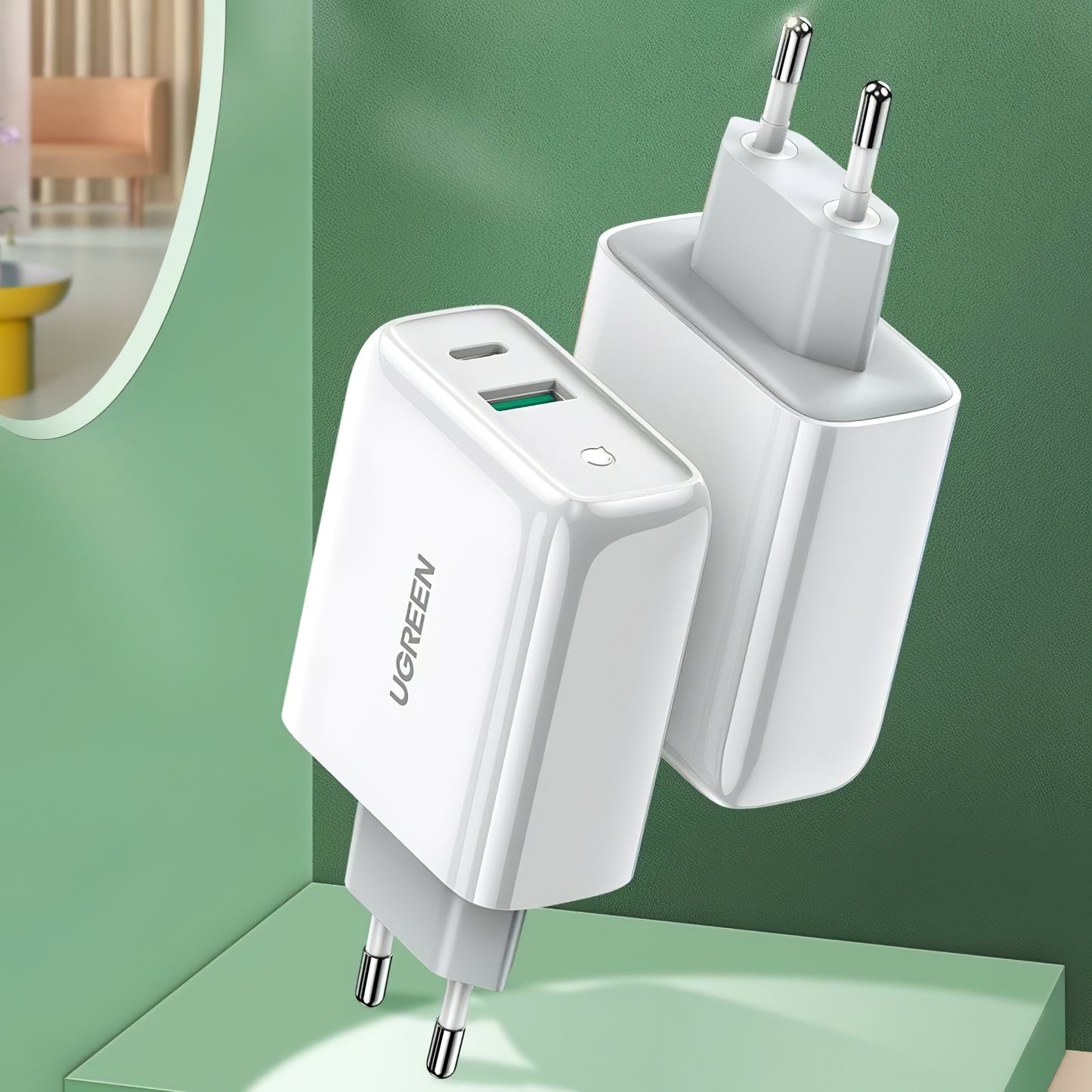 Chargeur réseau UGREEN CD170, 36W, 3A, 1 x USB-A - 1 x USB-C, blanc 