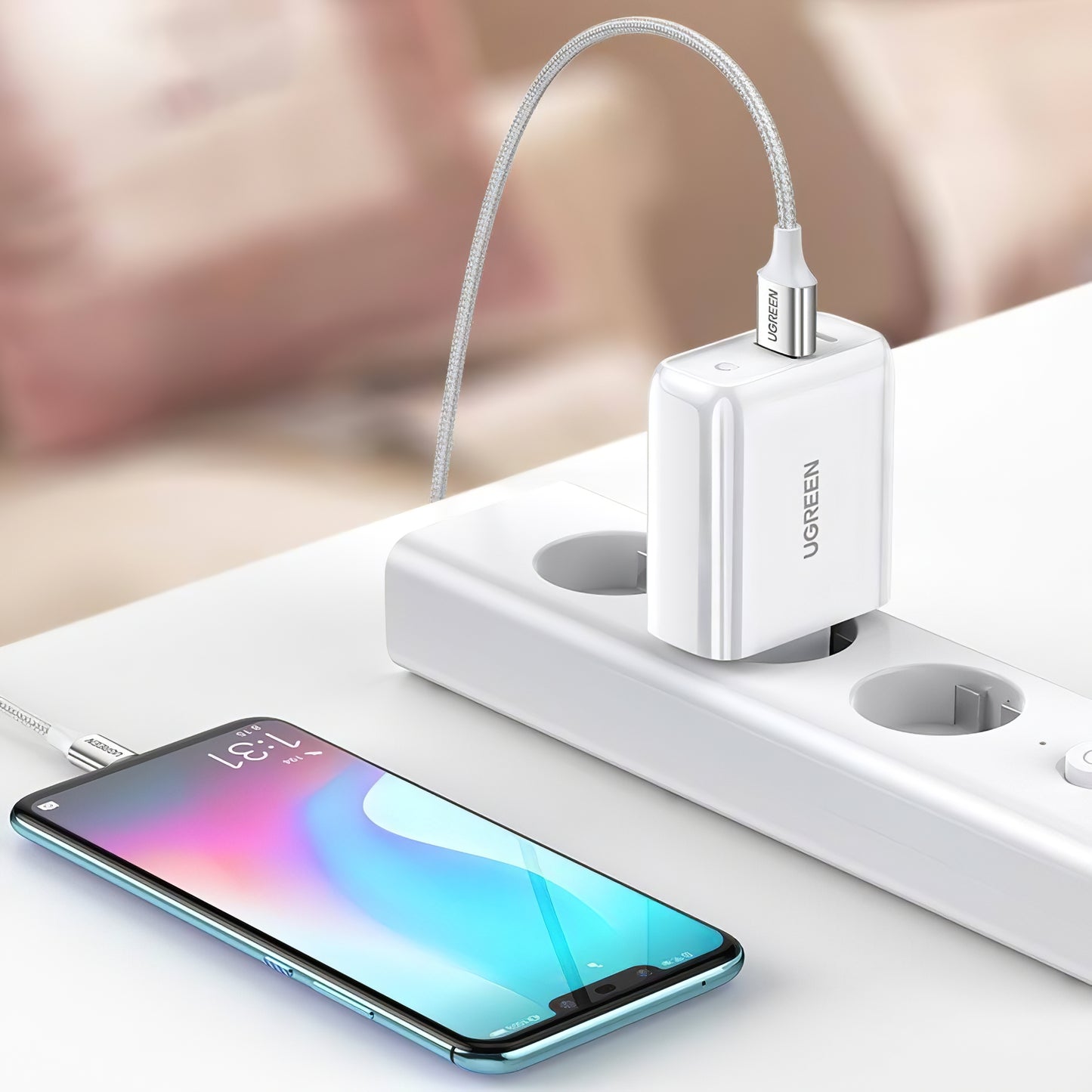 Chargeur réseau UGREEN CD170, 36W, 3A, 1 x USB-A - 1 x USB-C, blanc 