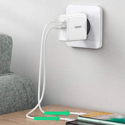 Chargeur réseau UGREEN CD170, 36W, 3A, 1 x USB-A - 1 x USB-C, blanc 