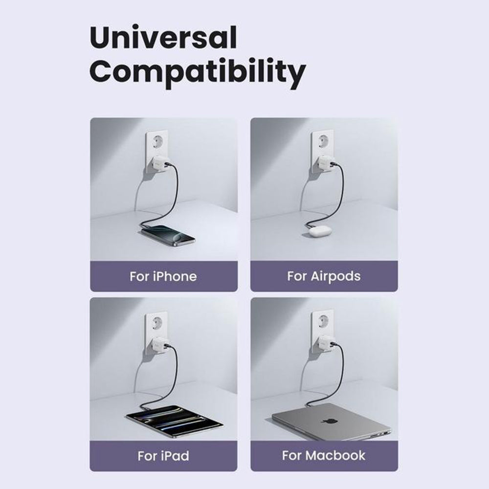 Chargeur Réseau UGREEN X516, 30W, 3A, 1 x USB-A - 1 x USB-C, Blanc