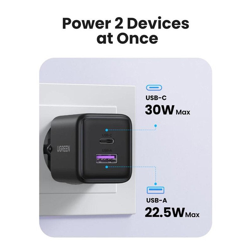 Chargeur Réseau UGREEN X516, 30W, 3A, 1 x USB-A - 1 x USB-C, Gris