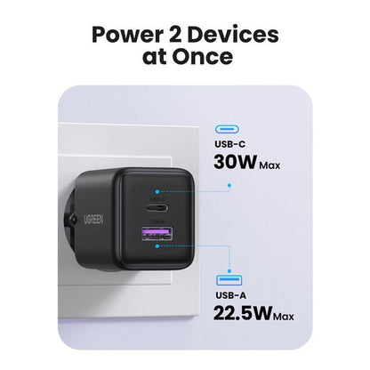 Chargeur Réseau UGREEN X516, 30W, 3A, 1 x USB-A - 1 x USB-C, Gris